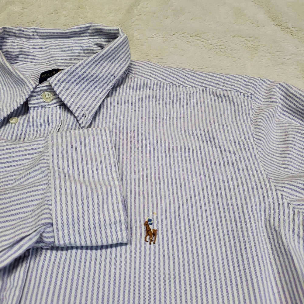 Ralph Lauren Blue Label Purple White Striped Dress Shirt‎ XL Office Work Classic